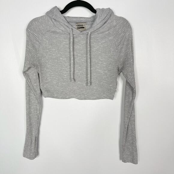 Gymshark Womens Small S Heather Gray Ribbed Cropped Hoodie Pullover Lounge Grey - Picture 1 of 9